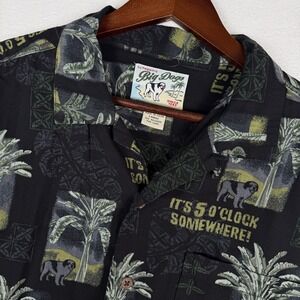 VTG Big Dogs Mens L Hawaiian Camp Shirt Its 5 OClock Somewhere 90s Y2K Dadcore